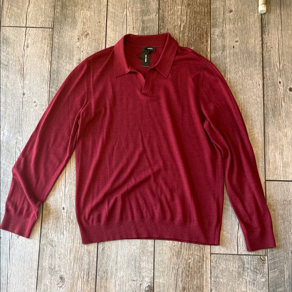 Merino Wool Red Polo Sweater